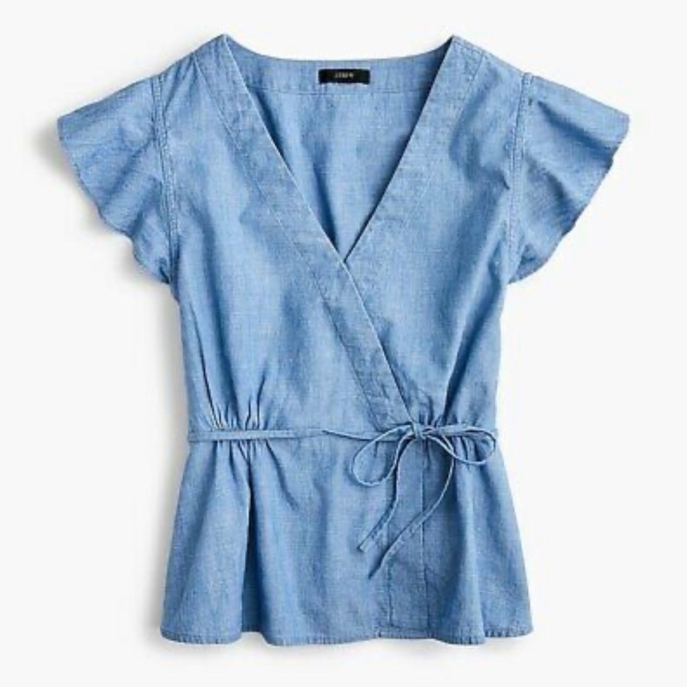 J Crew Flutter Faux Wrap Shirt in Chambray